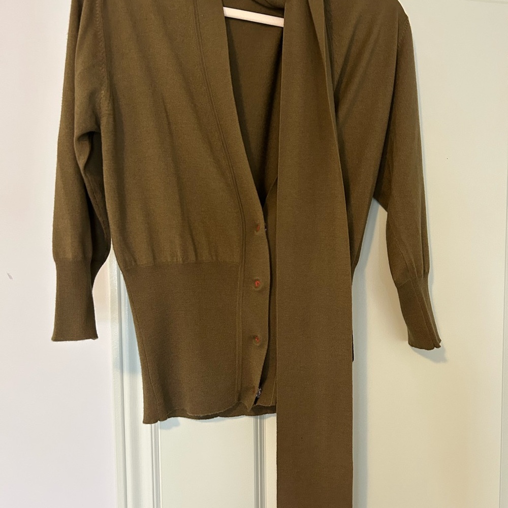 Brown Knit Sweater with Tie Detail